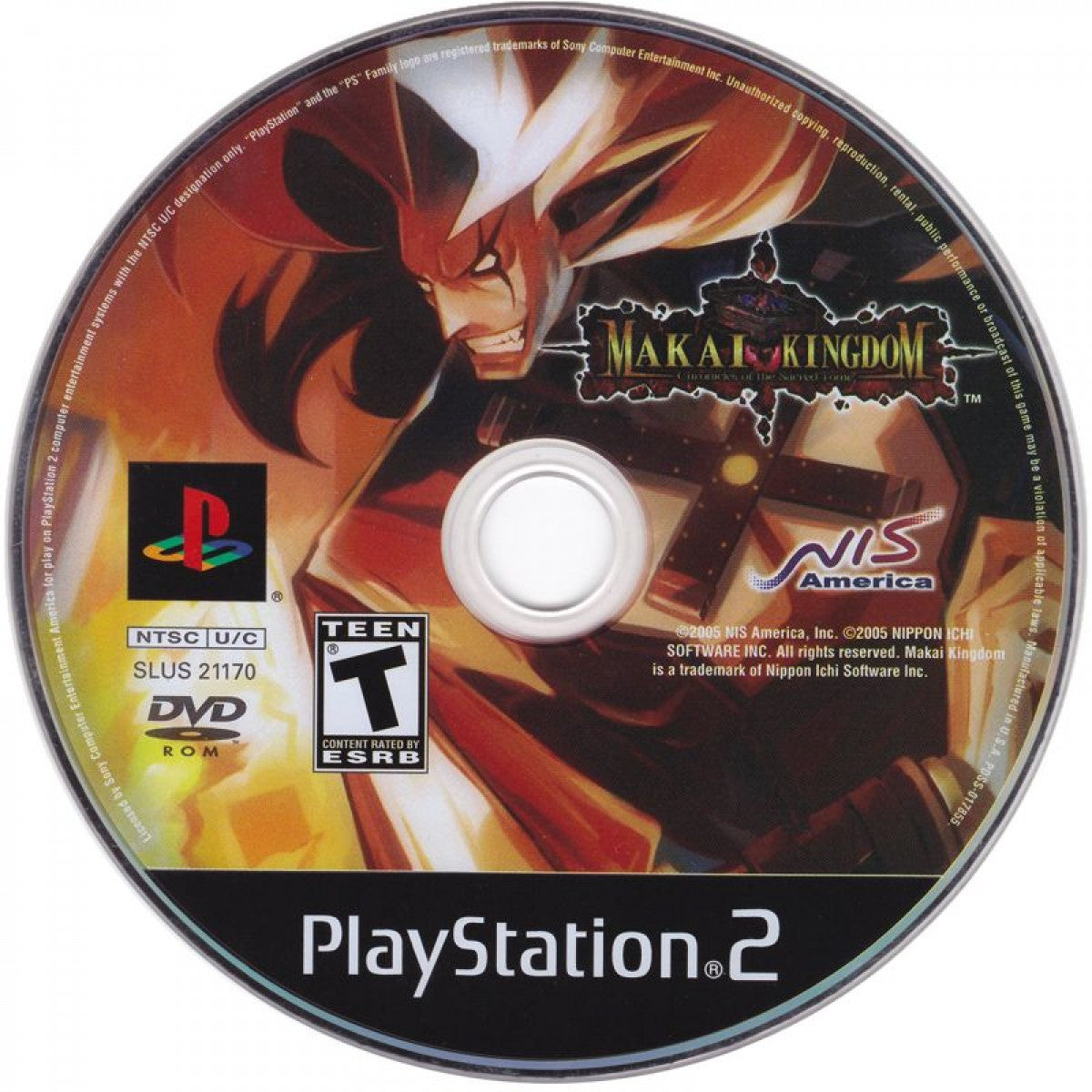 Makai Kingdom Chronicles of the Sacred Tome game for the PlayStation 2 featuring tactical RPG gameplay with grid free movement humorous storylines character customization and strategic battles in a colorful Netherworld setting disc
