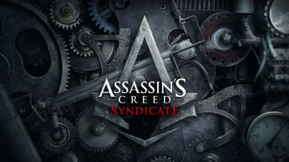 Assassin's Creed Syndicate Limited Edition PlayStation 4 game featuring open-world stealth action and collectible bonus content title screen