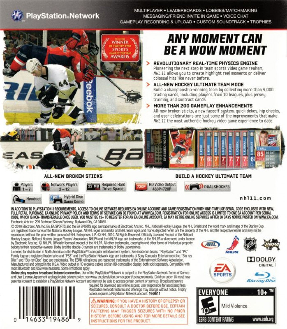NHL 11 back cover art for PlayStation 3 PS3 video game