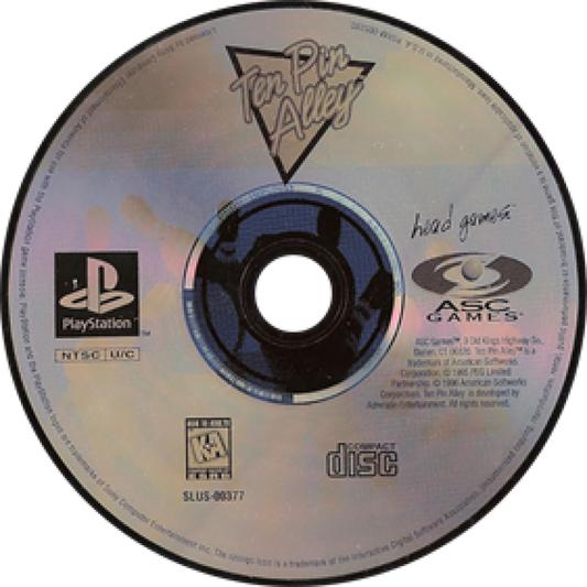 Ten Pin Alley disc for PlayStation 1 (PS1) bowling sports video game