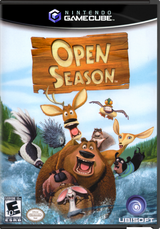 Open Season cover art for GameCube game featuring family-friendly action adventure gameplay based on the animated movie