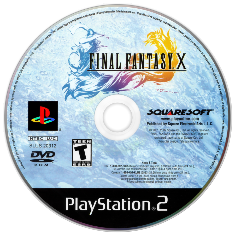 Final Fantasy X disc for PlayStation 2 (PS2) fantasy role-playing adventure video game