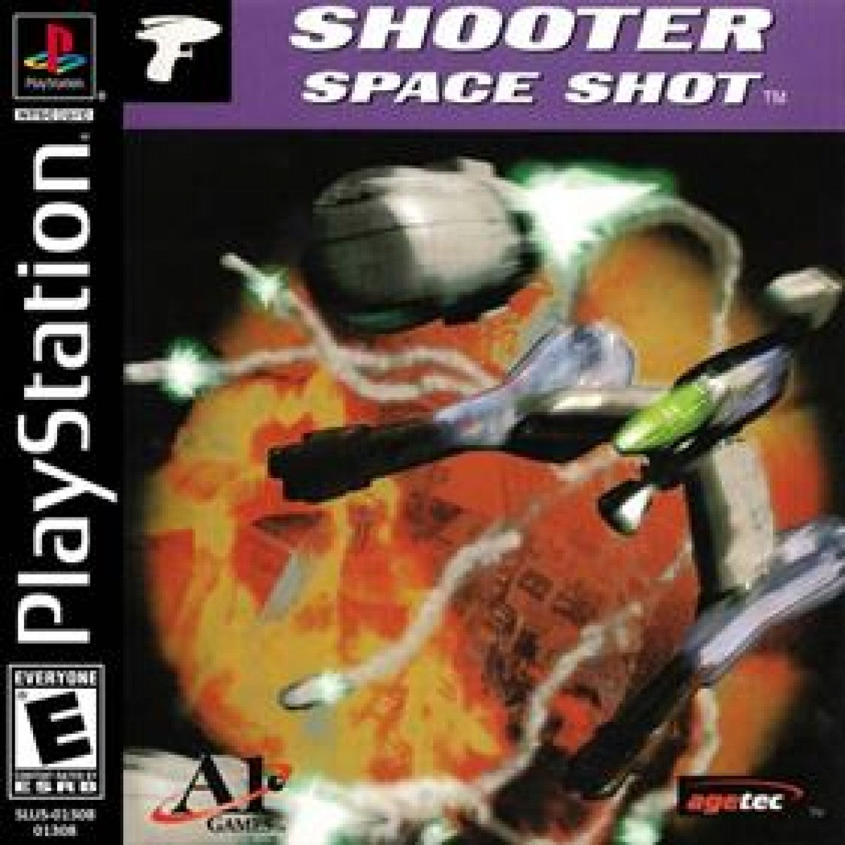 Shooter Space Shot PlayStation 1 PS1 for arcade shooter video game fans featuring fast paced space combat futuristic environments enemy spacecraft explosive weapons challenging stages boss battles and classic vertical shooting gameplay collectible retro Sony PlayStation gaming appeal front