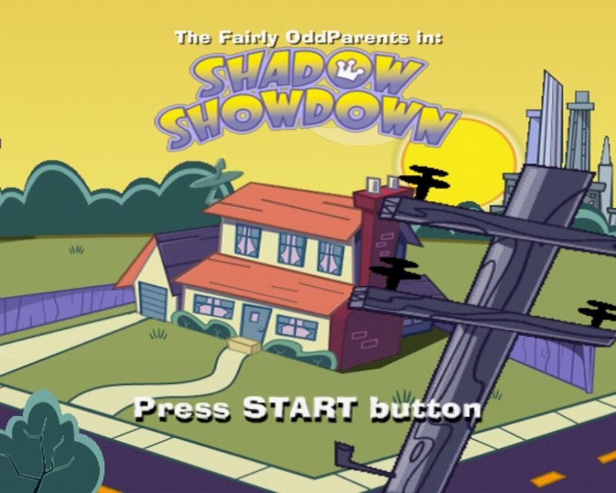 The Fairly OddParents Shadow Showdown PlayStation 2 inspired design featuring cartoon platform adventure aesthetic Nickelodeon animated style magical fairy godparents Timmy Turner fantasy wish powered gameplay colorful comedy action puzzle exploration nostalgic PS2 presentation gameplay 