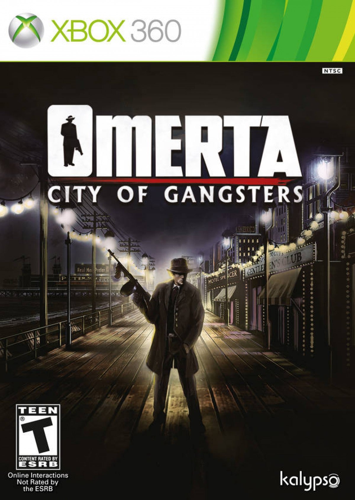 Omerta City of Gangsters Xbox 360 video game, strategy simulation, turn-based combat, mafia crime management, classic console title front cover