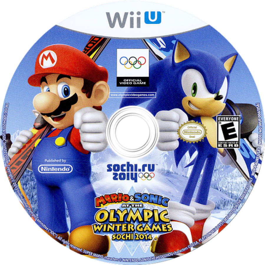 Mario & Sonic at the Sochi 2014 Olympic Games disc cover art for Nintendo Wii U (WiiU) video game