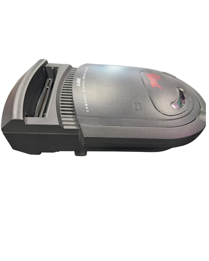 Retro Atari Jaguar CD System complete in box inspired design featuring rare retro gaming hardware aesthetic vintage multimedia console add on compact disc technology futuristic 90s gaming innovation collectible classic gaming presentation console side 