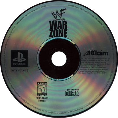WWF War Zone Greatest Hits PlayStation PS1 for wrestling video game fans featuring classic WWF superstars fast paced wrestling matches signature finishing moves championship modes multiplayer competition authentic arena action sports entertainment collectible gaming appeal game disc
