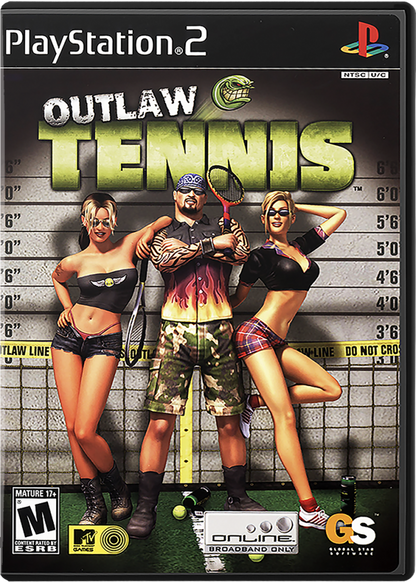 Outlaw Tennis – PlayStation 2 (PS2) video game cover image, comedic tennis sports simulation game.