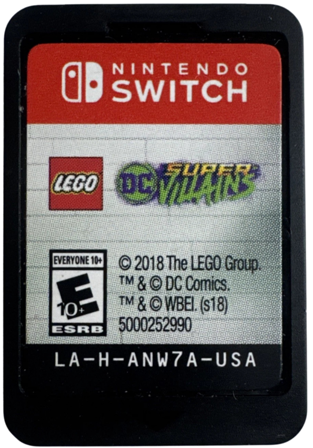LEGO DC Super-Villains physical cartridge for the Nintendo Switch featuring LEGO style action adventure gameplay with an open world DC universe character customization and story driven missions as players control iconic villains across Gotham and beyond front cover 