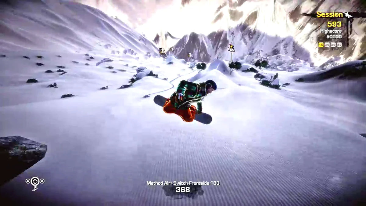 Stoked Big Air Edition Xbox 360 X360 video game featuring snowboarding sports gameplay extreme mountain riding freestyle tricks aerial jumps big air competitions snowboard customization mountain exploration challenging courses professional snowboarders trick combinations and Big Air Edition bonus content classic Xbox 360 snowboarding action retro video game collection collectible gaming appeal gameplay screenshot