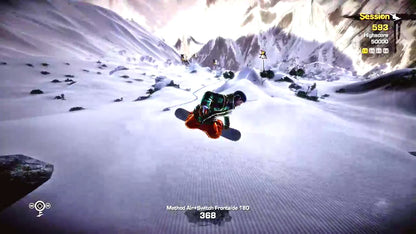 Stoked Big Air Edition Xbox 360 X360 video game featuring snowboarding sports gameplay extreme mountain riding freestyle tricks aerial jumps big air competitions snowboard customization mountain exploration challenging courses professional snowboarders trick combinations and Big Air Edition bonus content classic Xbox 360 snowboarding action retro video game collection collectible gaming appeal gameplay screenshot
