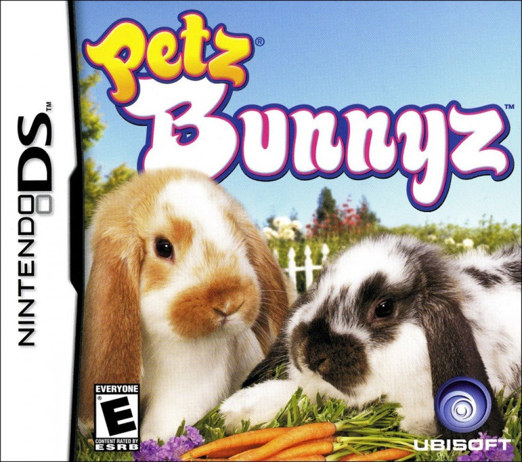 Petz Bunnyz for Nintendo DS (DS), cover image for a retro video game featuring pet care simulation gameplay, rabbit customization, mini-game challenges, nurturing activities, and family-friendly animal adventures