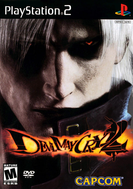 Devil May Cry 2 PlayStation 2 PS2 video game, action hack and slash, stylish combat, demon hunting gameplay, classic Capcom title front cover