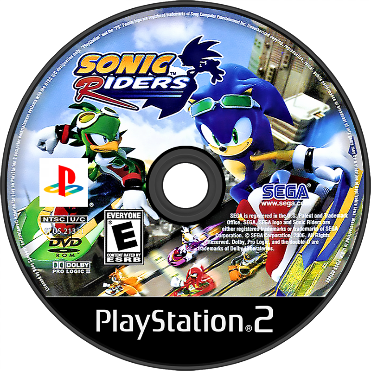 Sonic Riders – PlayStation 2 (PS2) video game disc, arcade racing.