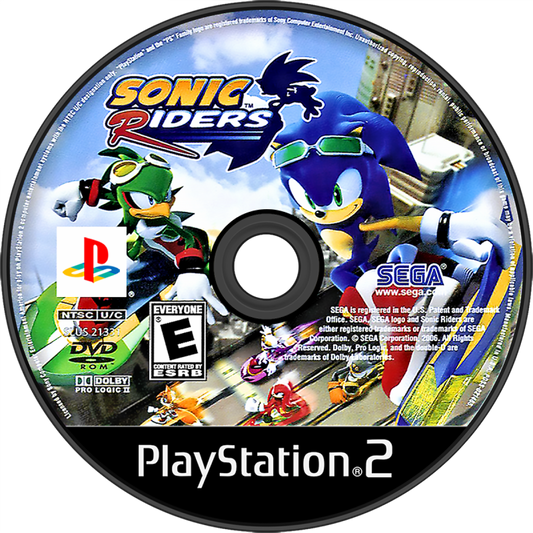 Sonic Riders – PlayStation 2 (PS2) video game disc, arcade racing.