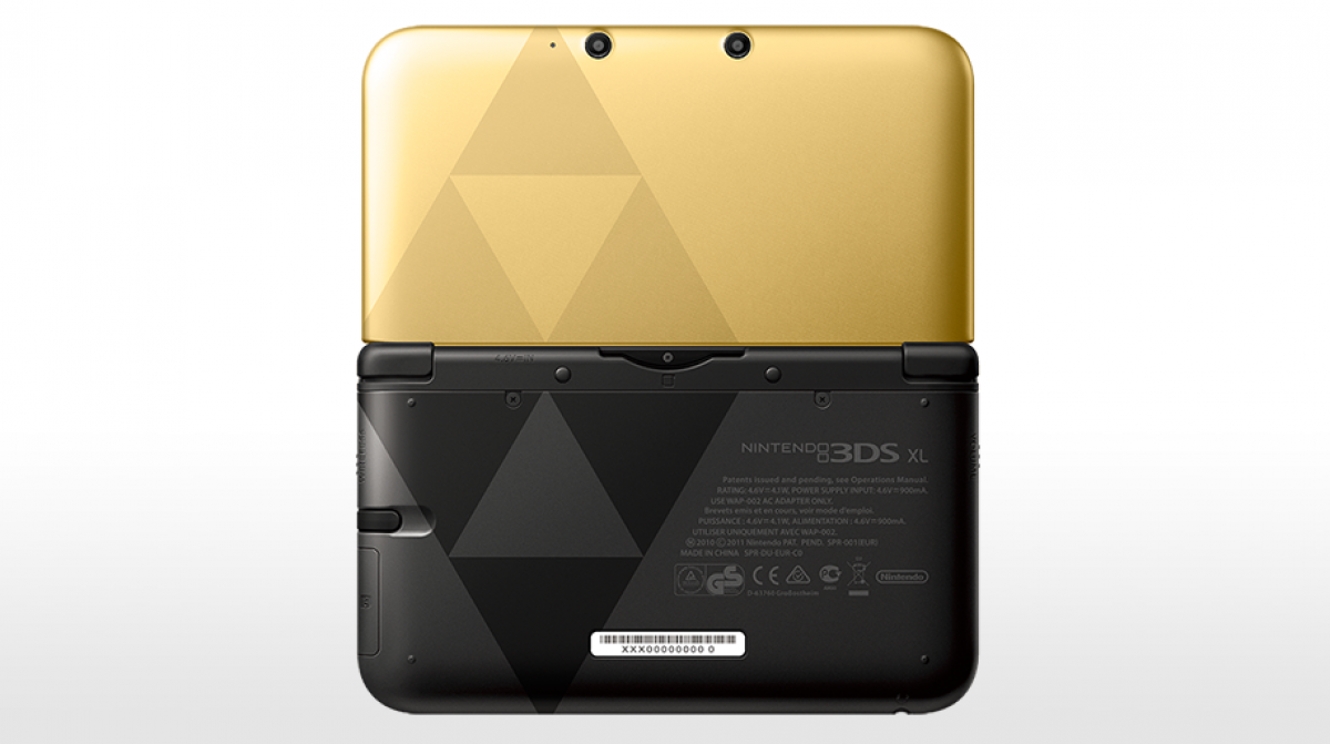 The Legend of Zelda A Link Between Worlds Limited Edition Nintendo 3DS XL console featuring exclusive Zelda-themed design and collectible handheld gaming system front and back