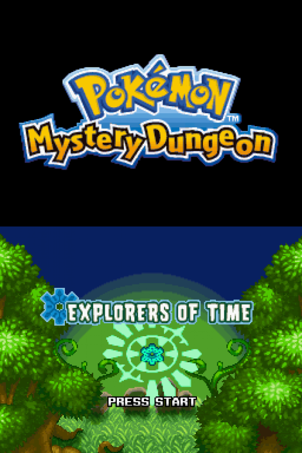 Pokémon Mystery Dungeon: Explorers of Time start screen for Nintendo DS (DS) dungeon-crawling RPG adventure video game 