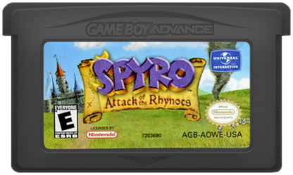 Spyro Attack of the Rhynocs Game Boy Advance GBA for retro video game enthusiasts featuring action adventure platforming gameplay colorful fantasy worlds dragon abilities exploration puzzle solving memorable characters and collectible gaming appeal cartridge 