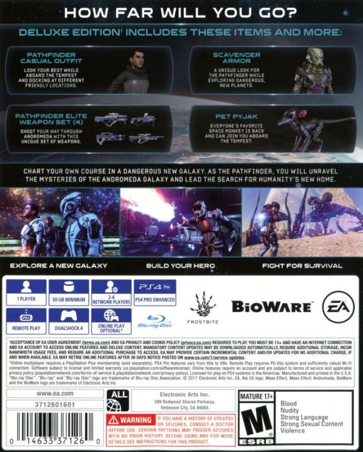 Mass Effect: Andromeda [Deluxe Edition] – PlayStation 4 (PS4) video game back of case, action role-playing game