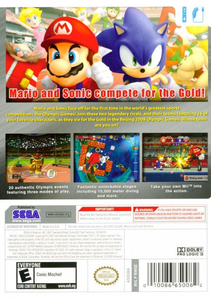Mario & Sonic at the Olympic Games back cover art for Nintendo Wii (Wii) video game