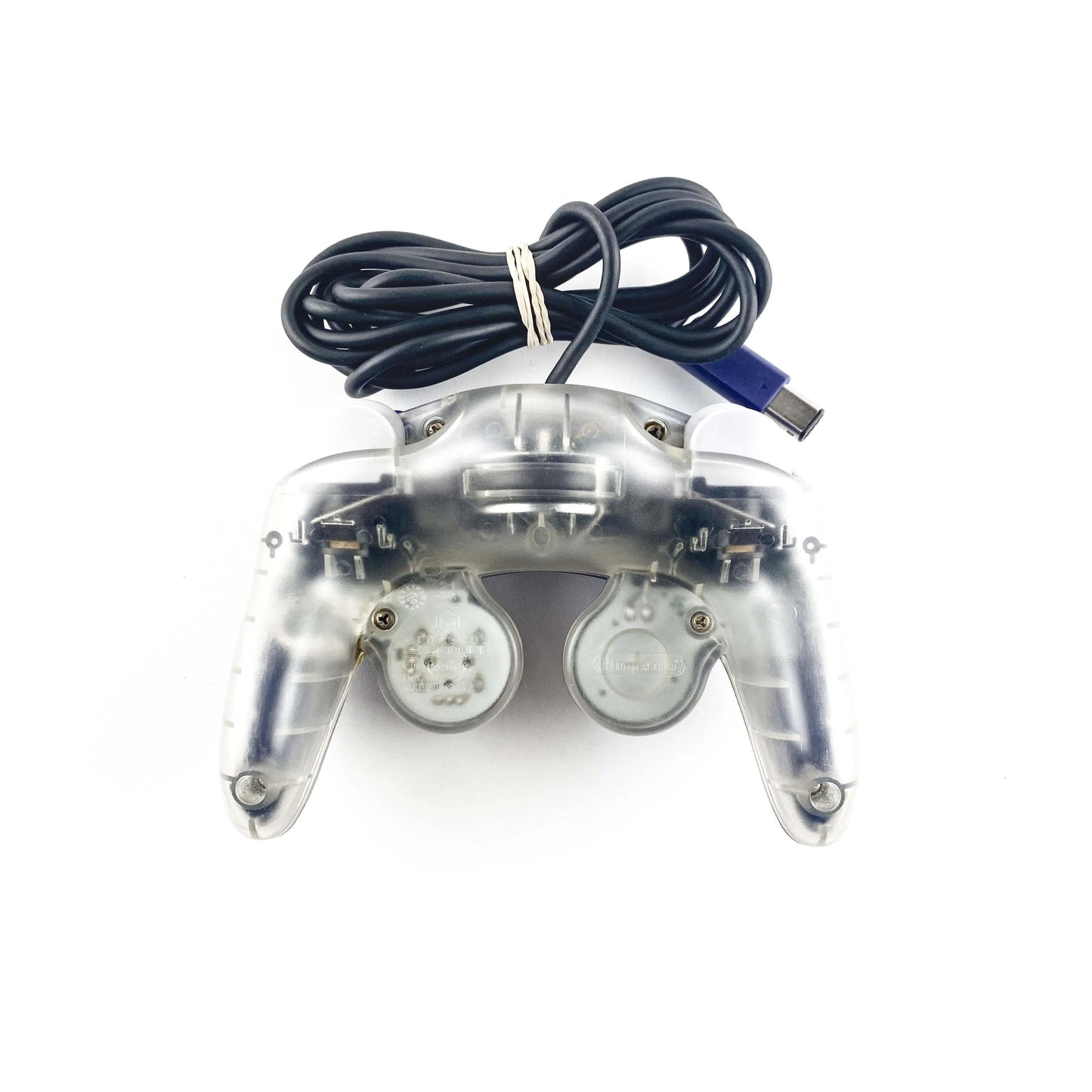 Indigo Clear Nintendo GameCube controller featuring translucent indigo shell wired connection analog control stick C stick dual shoulder triggers vibration feedback and classic ergonomic design for GameCube gameplay back