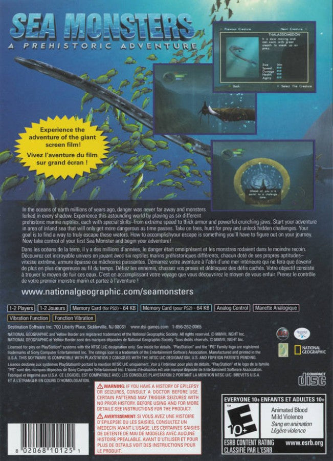 Sea Monsters A Prehistoric Adventure PlayStation 2 PS2 retro video game educational adventure back of case (2007)