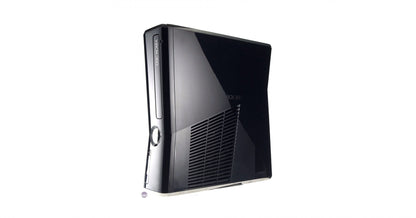 Xbox 360 Slim Black home gaming console vertical look