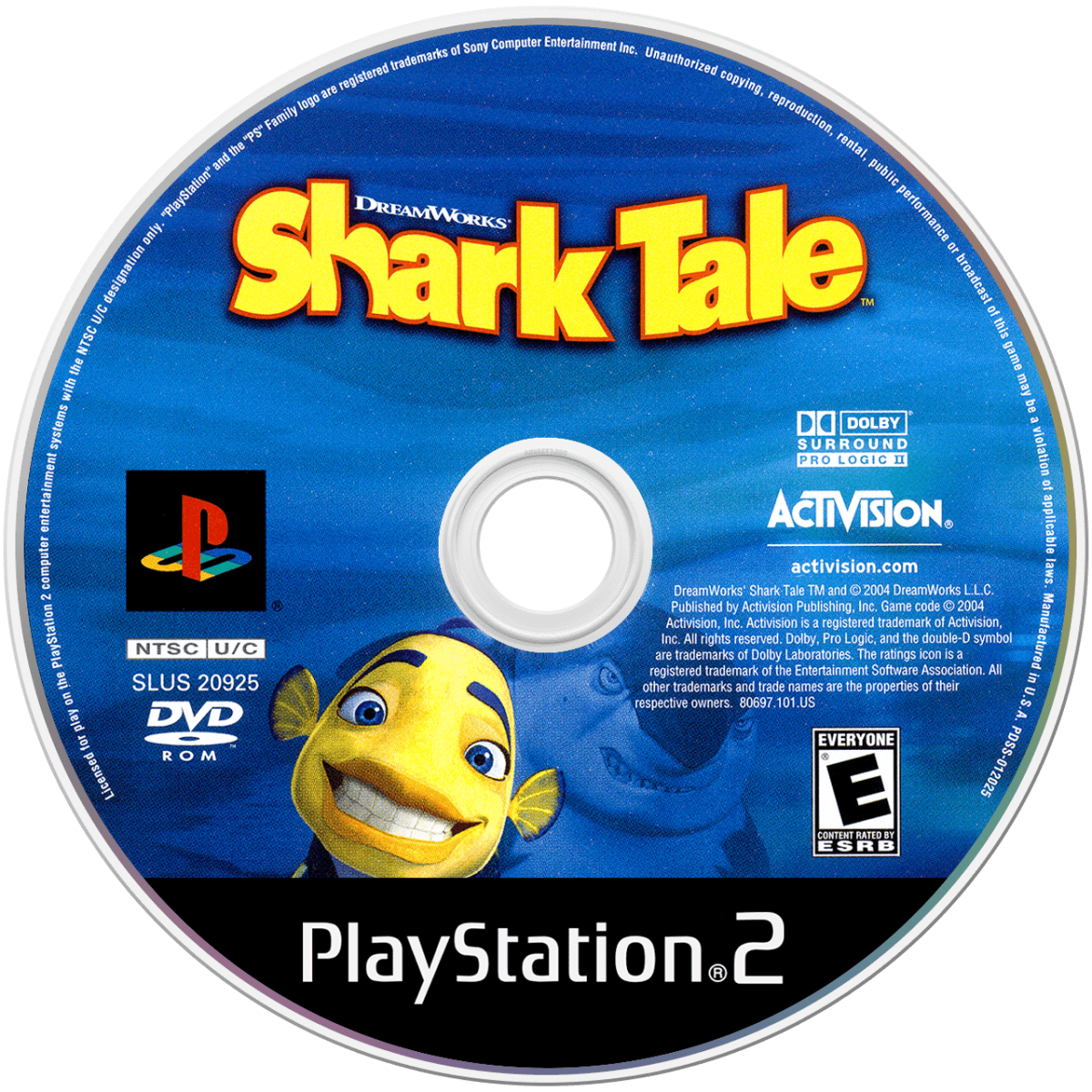 Shark Tale disc for the PlayStation 2 featuring action adventure gameplay based on the DreamWorks film with underwater missions mini games and story driven levels starring Oscar and friends in Reef City disc
