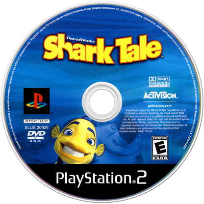 Shark Tale disc for the PlayStation 2 featuring action adventure gameplay based on the DreamWorks film with underwater missions mini games and story driven levels starring Oscar and friends in Reef City disc