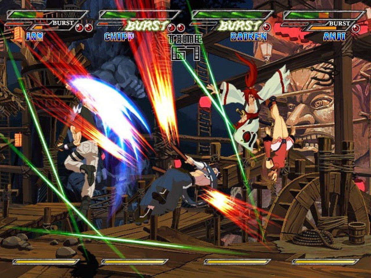 Guilty Gear Isuka PlayStation 2 PS2 for retro video game enthusiasts featuring 2D anime fighting gameplay fast paced combo based combat multiple character battles tag style mechanics unique lane switching system arcade style competitive matches and collectible gaming appeal gameplay