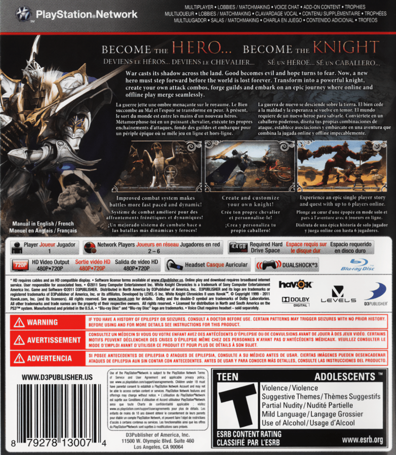 White Knight Chronicles II back cover art for PlayStation 3 (PS3) video game