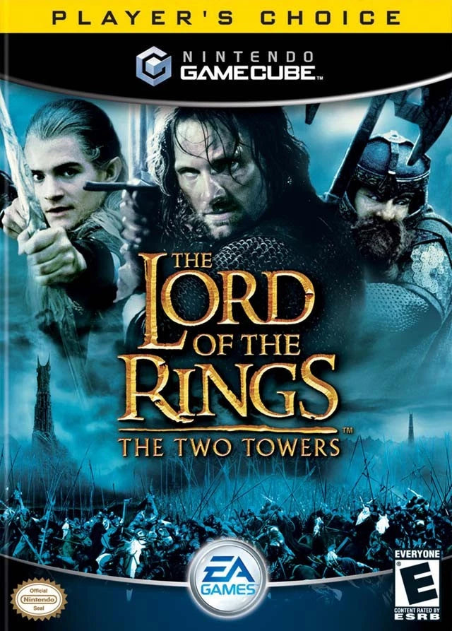 Cover art for The Lord of the Rings The Two Towers Player’s Choice GameCube GC video game, action RPG, fantasy adventure, movie tie-in, multiplayer, Nintendo GameCube classic