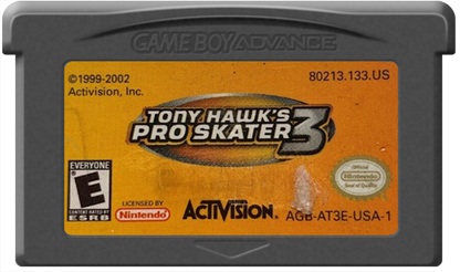 Tony Hawk's Pro Skater 3 game for the Game Boy Advance featuring skateboarding gameplay with an isometric perspective trick combos career mode objectives multiple skaters and level based challenges adapted from the console version cartridge