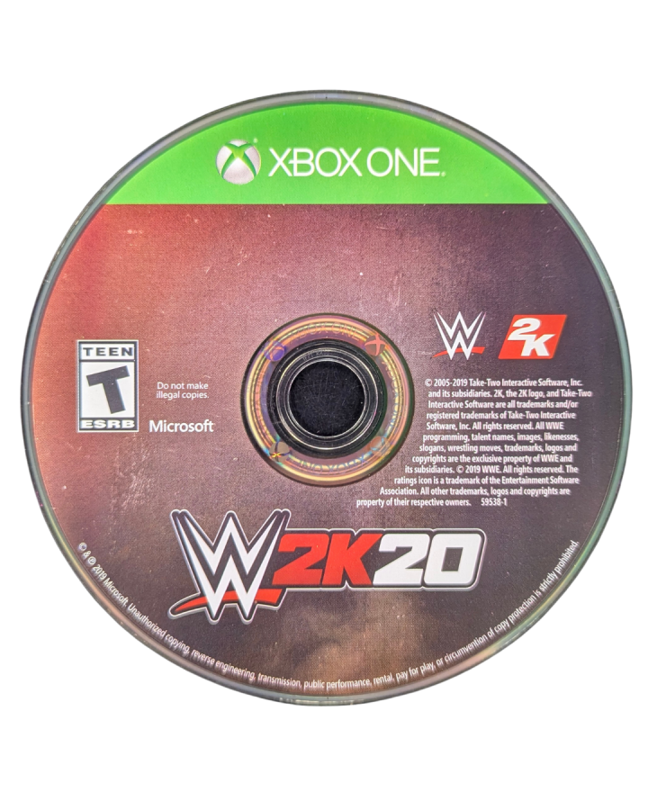 WWE 2K20 Xbox One video game, professional wrestling sports simulation, WWE superstars and career modes, multiplayer gameplay, console title disc
