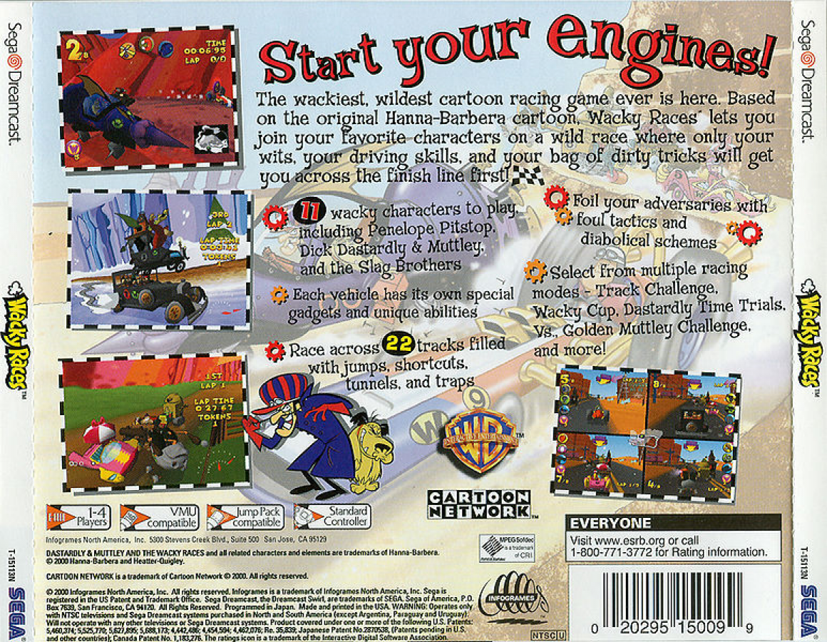 Wacky Races back cover art for Sega Dreamcast (DC) video game