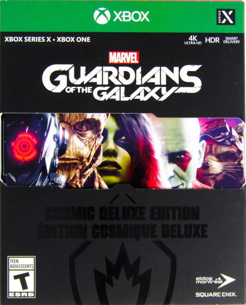 Marvel’s Guardians of the Galaxy Cosmic Deluxe Edition Xbox Series X video game, action adventure, superhero team gameplay, story-driven Marvel title bundle front cover