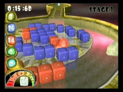 Mojo! gameplay over art for PlayStation 2 (PS2) featuring puzzle‑based gameplay with physics‑driven challenges, colorful 3D mazes, and fast arcade action.