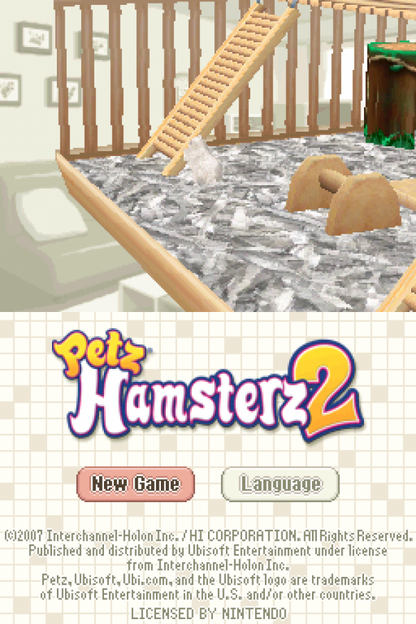 Petz: Hamsterz Life 2 start screen for Nintendo DS (DS) hamster pet care simulation video game