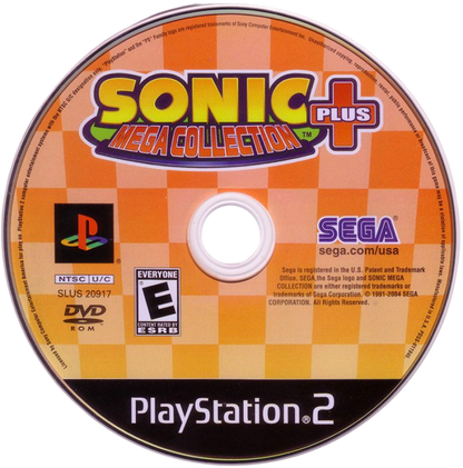 Sonic Mega Collection Plus – PlayStation 2 (PS2) video game cover disc, platformer and compilation.