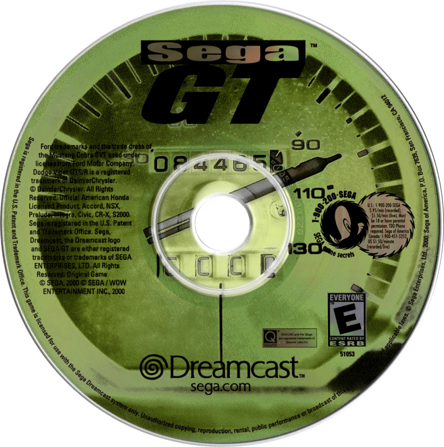 Sega GT game for the Sega Dreamcast featuring realistic racing simulation gameplay with licensed inspired vehicles career mode progression and tuning options focused on driving skill and car performance across various race tracks disc
