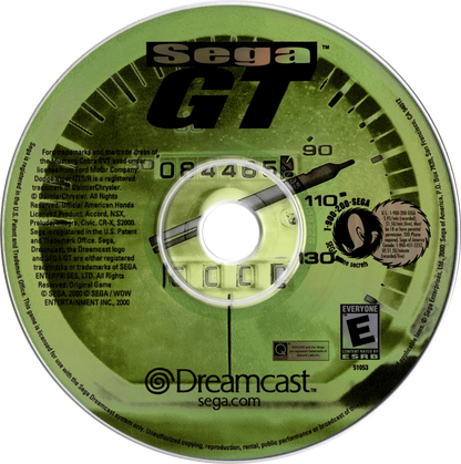 Sega GT game for the Sega Dreamcast featuring realistic racing simulation gameplay with licensed inspired vehicles career mode progression and tuning options focused on driving skill and car performance across various race tracks disc