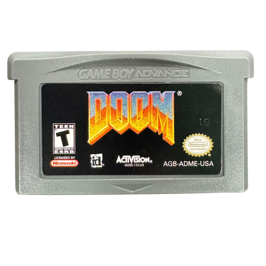 Doom CIB Nintendo Game Boy Advance GBA video game featuring classic first person shooter gameplay demon combat weapons action packed levels Mars exploration intense enemy encounters and retro shooting action complete in box CIB edition Game Boy Advance collection collectible gaming appeal cartridge
