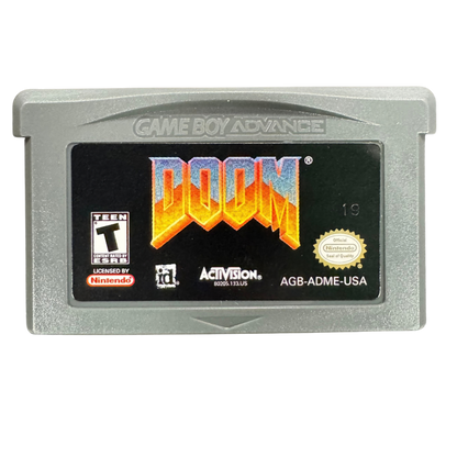 Doom CIB Nintendo Game Boy Advance GBA video game featuring classic first person shooter gameplay demon combat weapons action packed levels Mars exploration intense enemy encounters and retro shooting action complete in box CIB edition Game Boy Advance collection collectible gaming appeal cartridge