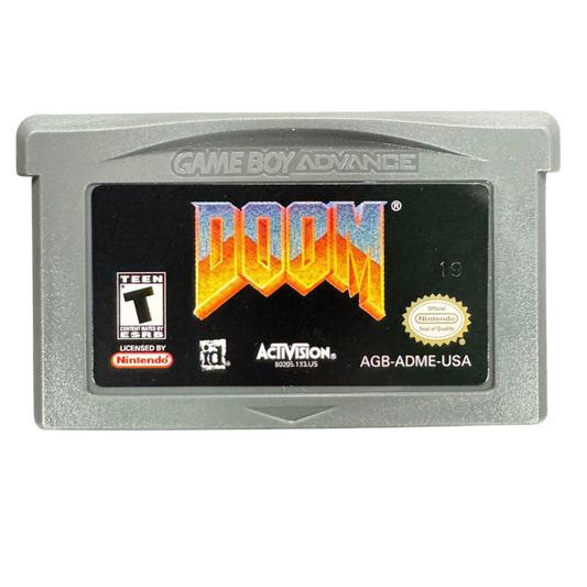Doom CIB Nintendo Game Boy Advance GBA video game featuring classic first person shooter gameplay demon combat weapons action packed levels Mars exploration intense enemy encounters and retro shooting action complete in box CIB edition Game Boy Advance collection collectible gaming appeal cartridge