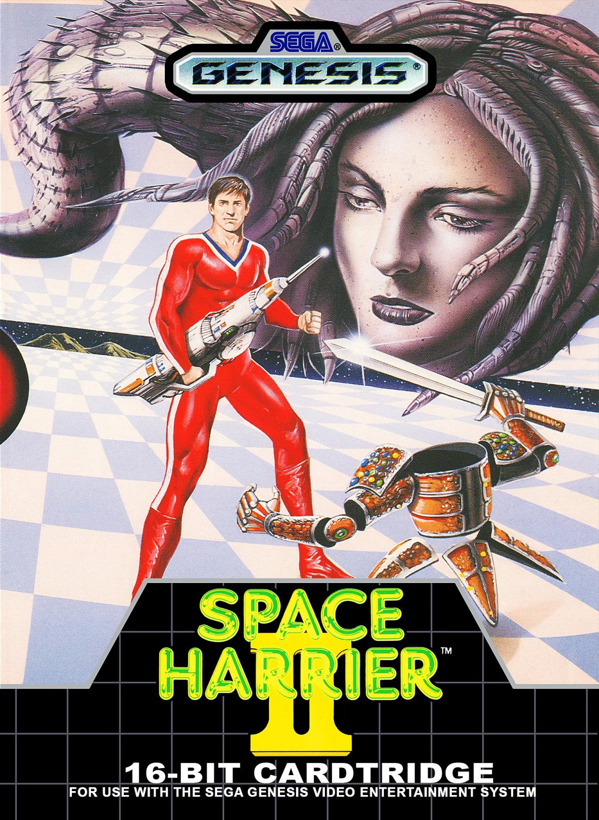 Space Harrier II Sega Genesis GEN for retro video game enthusiasts featuring classic arcade rail shooter gameplay fast paced sci fi action surreal fantasy worlds intense enemy battles iconic boss encounters and collectible gaming appeal front art