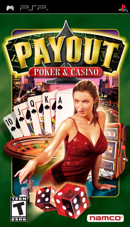 Payout Poker and Casino PlayStation Portable PSP for retro video game enthusiasts featuring casino simulation gameplay poker blackjack slot machines classic table games handheld entertainment card game challenges and collectible gaming appeal front cover