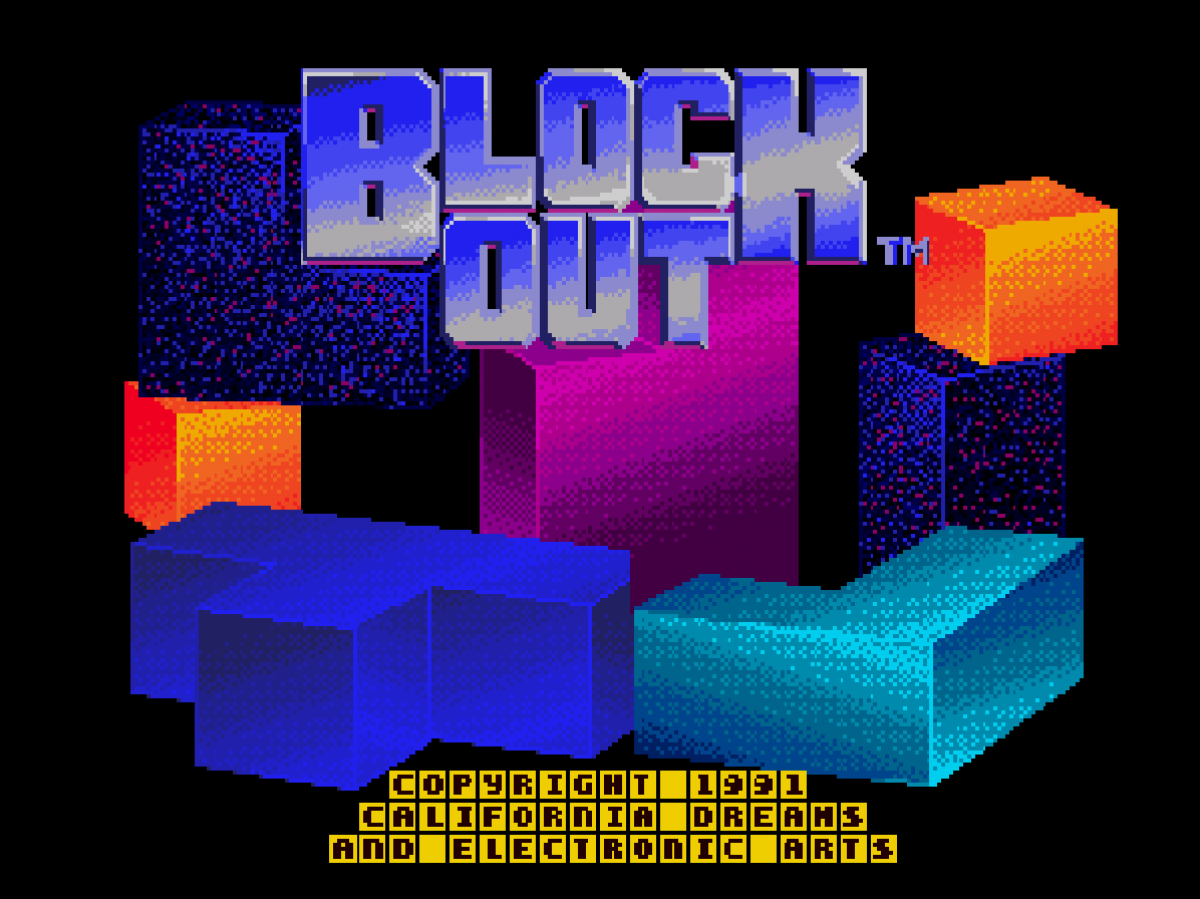 Blockout Sega Genesis Blockout 3D puzzle game falling blocks arcade style spatial puzzle gameplay retro 90s puzzle title classic Genesis game start screen 