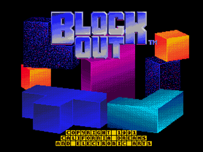 Blockout Sega Genesis Blockout 3D puzzle game falling blocks arcade style spatial puzzle gameplay retro 90s puzzle title classic Genesis game start screen 