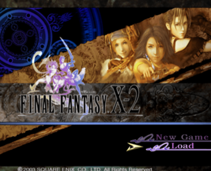 Final Fantasy X-2 Greatest Hits title screen for Playstation 2 Role Playing video game. 
